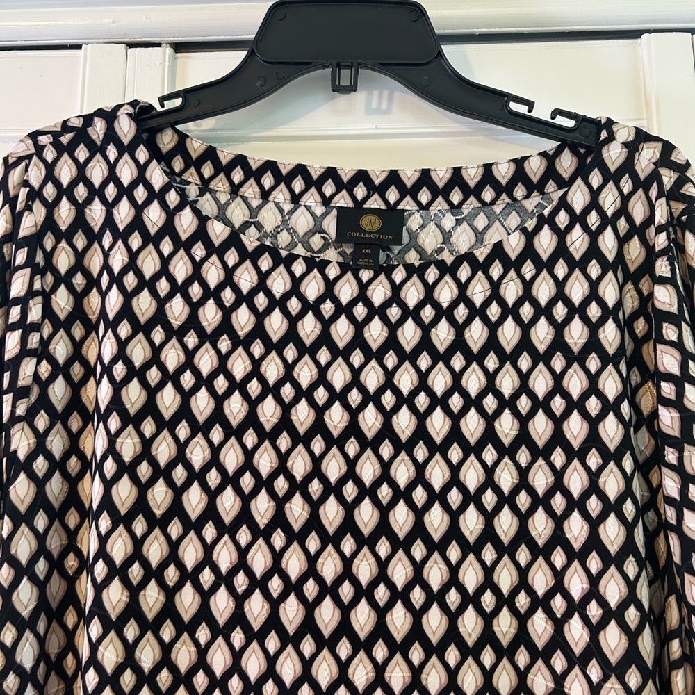 JM Collection 3/4 Sleeve Knit Black/Beige Top Size XXL
